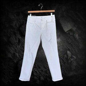 LOFT Modern Cuffed Crop Distressed White Jeans Size 2